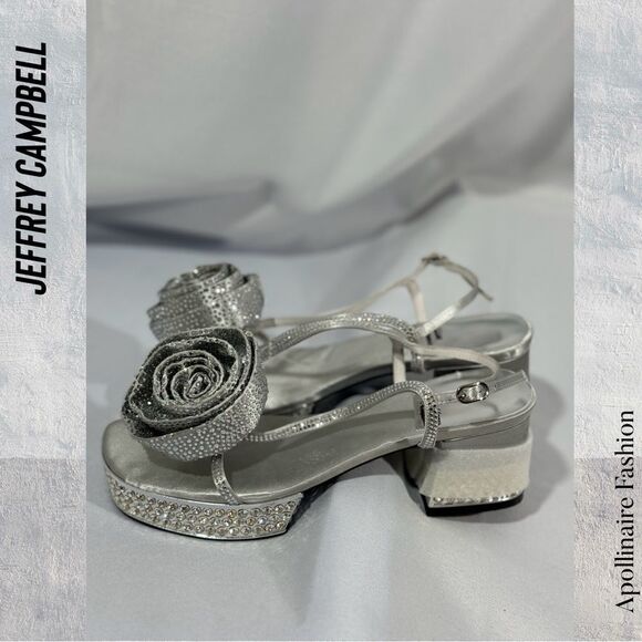 JEFFREY CAMPBELL TRENDSETTER SLINGBACK PLATFORM SANDALS IN SATIN SILVER SIZE 7 - Picture 4 of 6